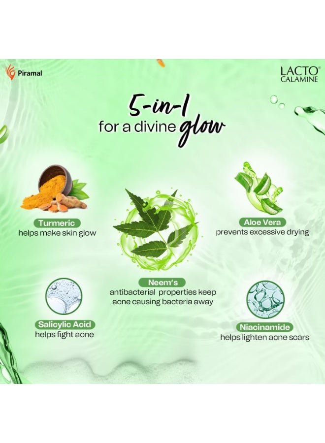 Lacto Calamine Neem Face Wash With Aloe Vera & Turmeric | 150ml each- Pack of 2 | Niacinamide & Salicylic Acid Face Wash | Facewash Reduces Pimples, Purifies Skin & Oil Control | For All Skin Types - Image 3